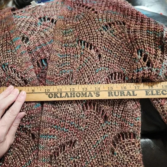 Maurices Burgundy Cardigan Sweater XS Colorful Wave Stitch Open Front X Small - Picture 6 of 10